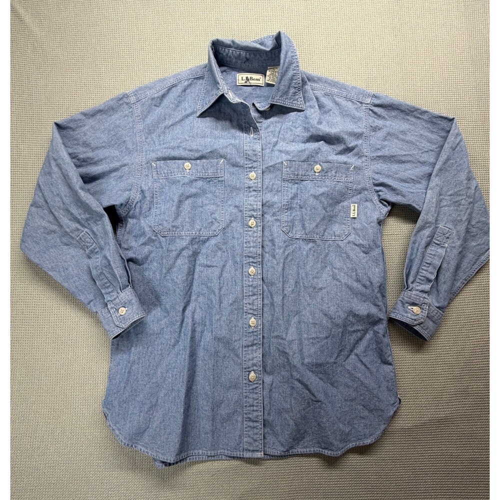Vintage 80s L.L.Bean Chambray Work Shirt Women’s XS USA Made 100% Cotton